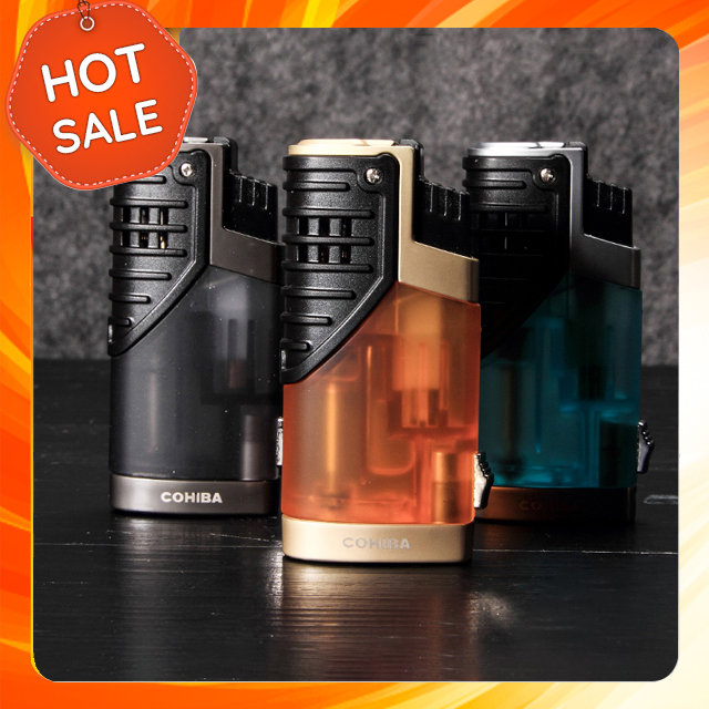 Hộp quẹt bật lửa khò 3 tia COB71, kèm đục xi ga cao cấp - bật lửa khè - bật lửa độc lạ