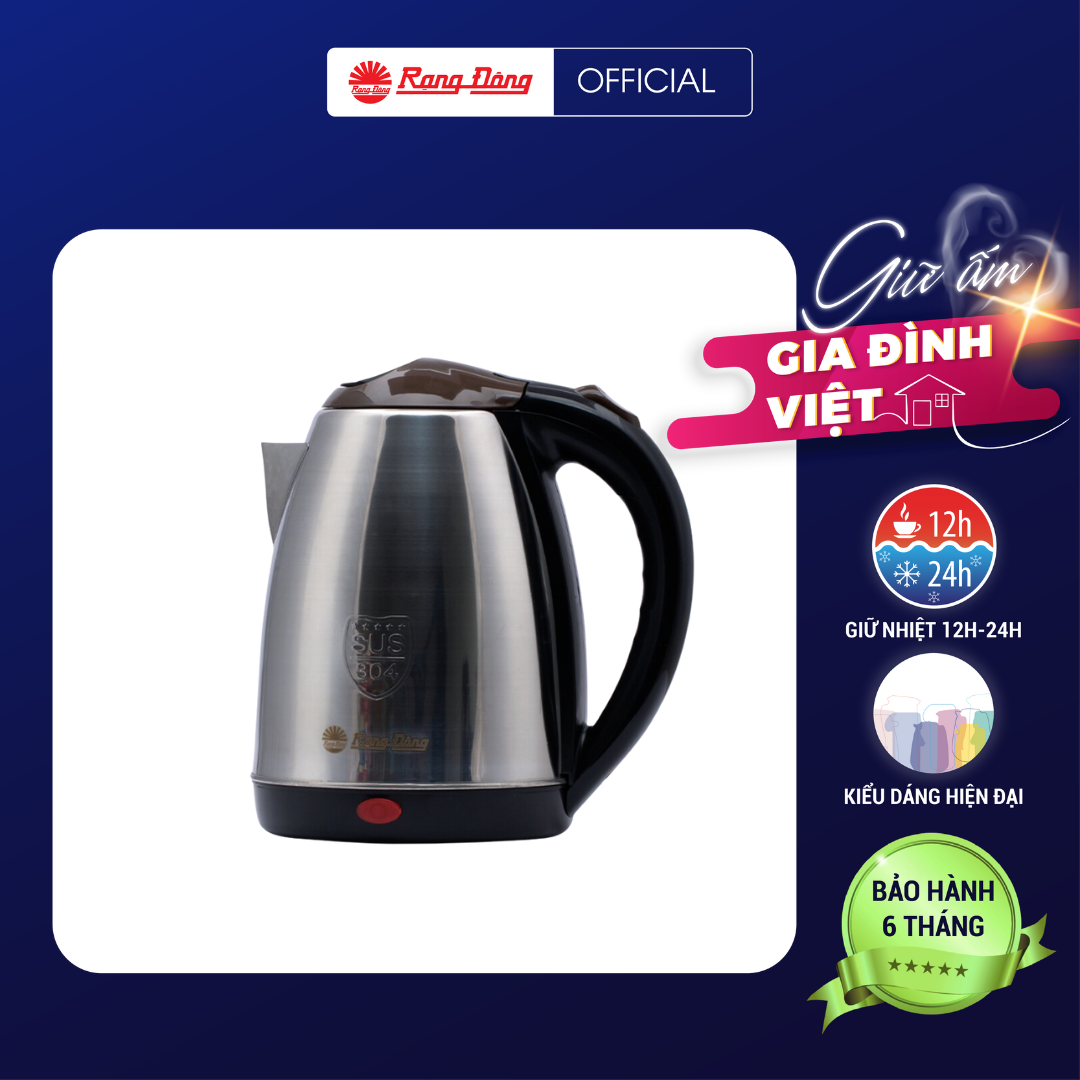 Ấm điện siêu tốc RD-AST18ST2 chính hãng Rạng Đông Inox 304 cao cấp, không phản ứng hóa học an toàn thực phẩm cho người sử dụng