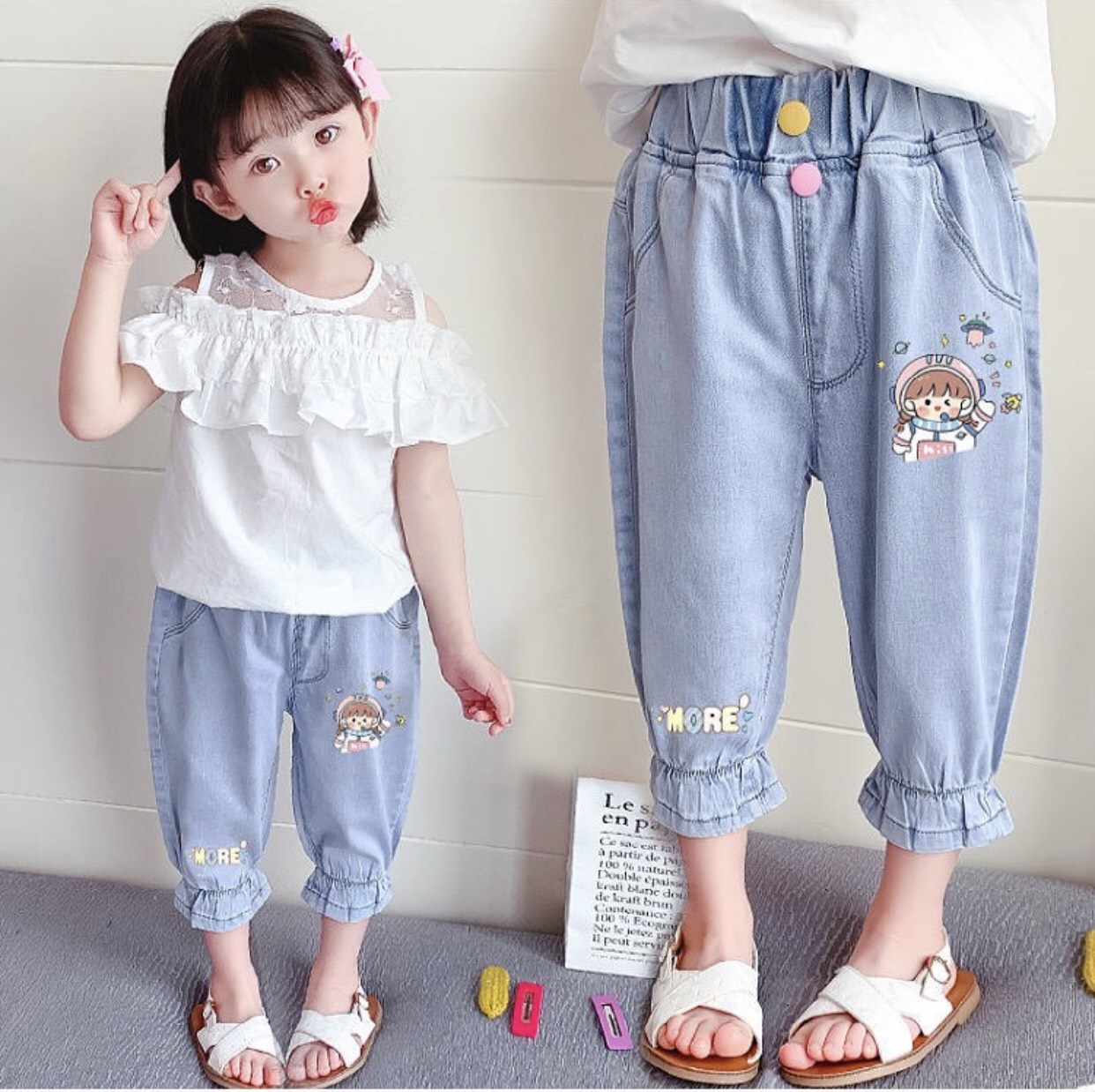 Quần bò giấy hình cute cho bé gái 10-20kg