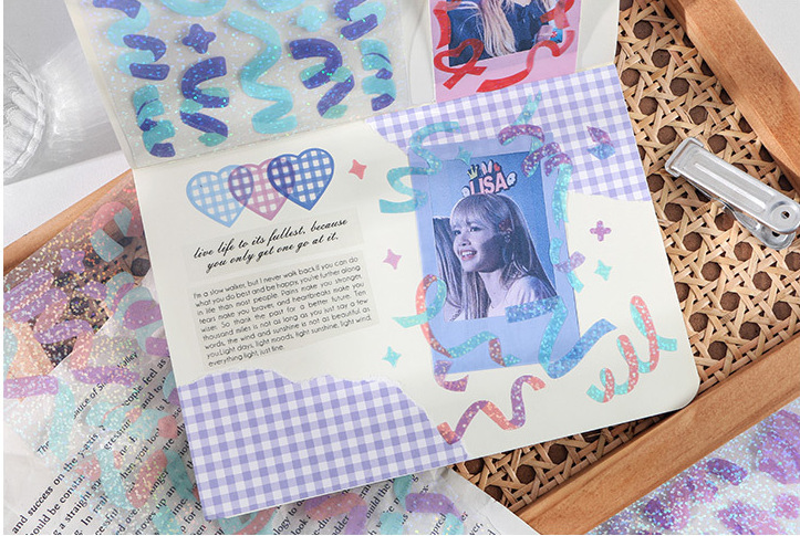 Sticker dán kim tuyến lấp lánh màu sắc phong phú, nơ họa tiết ngẫu nhiên, decor card idol, ốp điện thoại