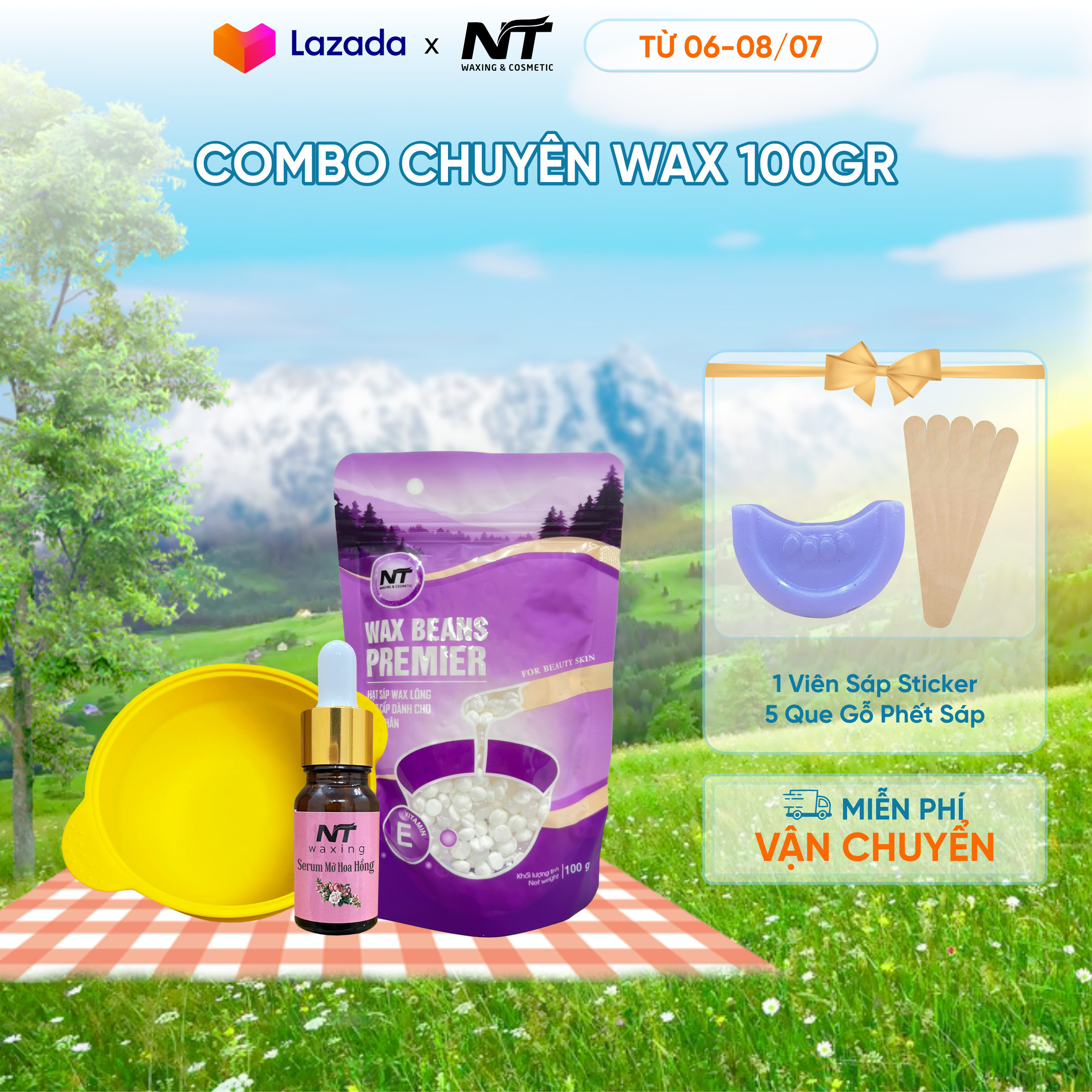 Combo chuyên wax-01 gồm 01 chén silicon, 100gr sáp cao cấp và 01 serum 10ml
