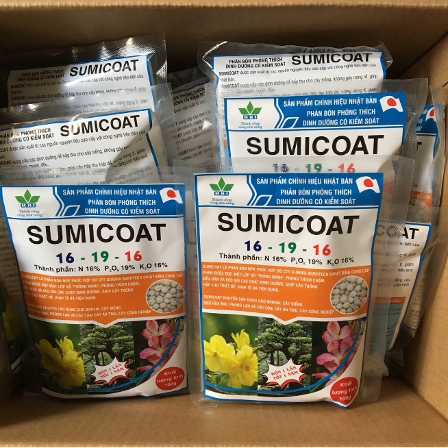 Gói 100g phân tan chậm sumicoat nhật bản cho hoa lan mai sứ thái 16-19-16