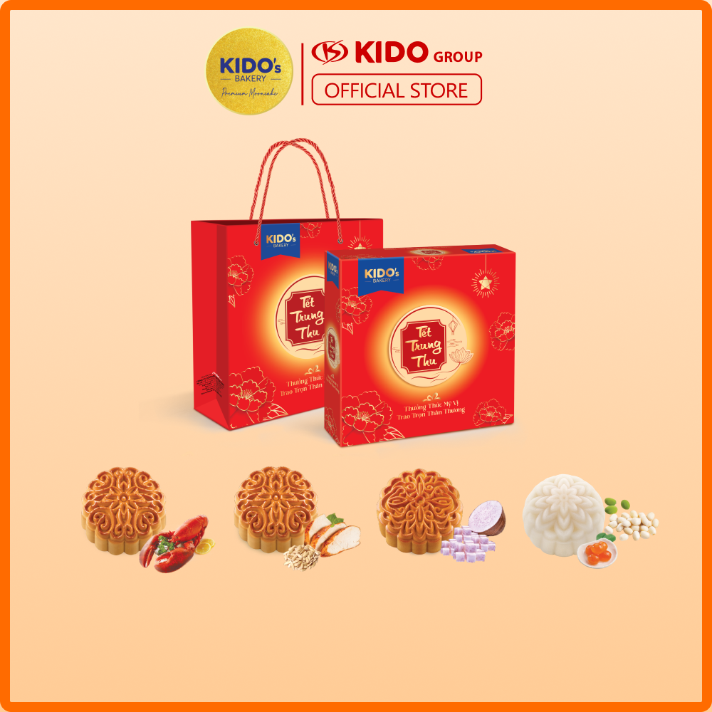 [GIAO 2H HCM]  Bánh Trung Thu KIDO Hộp  Thu Thịnh Vượng Đỏ ( hộp 4 bánh 180g)