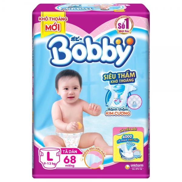 Tã bobby dán l68 (tặng thêm gấu nhồi bông bobby)