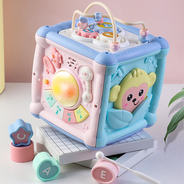 Hộp âm nhạc đa năng cho bé có 6 mặt có đàn, nhạc, thả hình được tặng kèm pin + tô vít