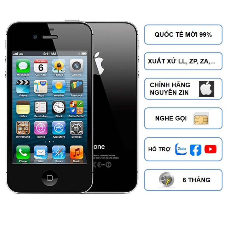 Điện thoại Chính Hãng Iphone 4S 16GB , Iphone 4 16G bản Quốc Tế - Nghe gọi tốt, Hỗ trợ tải ứng dụng tốt- Bảo hành 6 tháng
