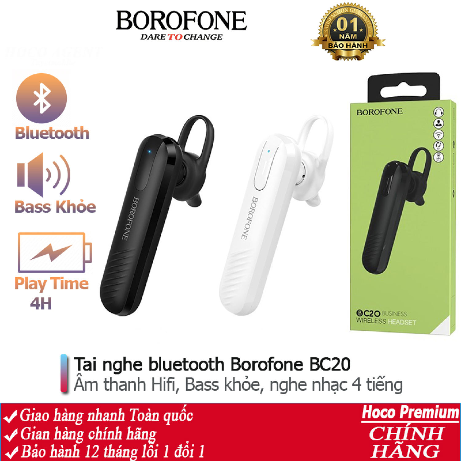 Tai nghe nhét tai bluetooth Borofone BC20 nghe hay, hỗ trợ không dây, nghe nhạc 4 tiếng - Chính hãng Bảo Hành 12 Tháng