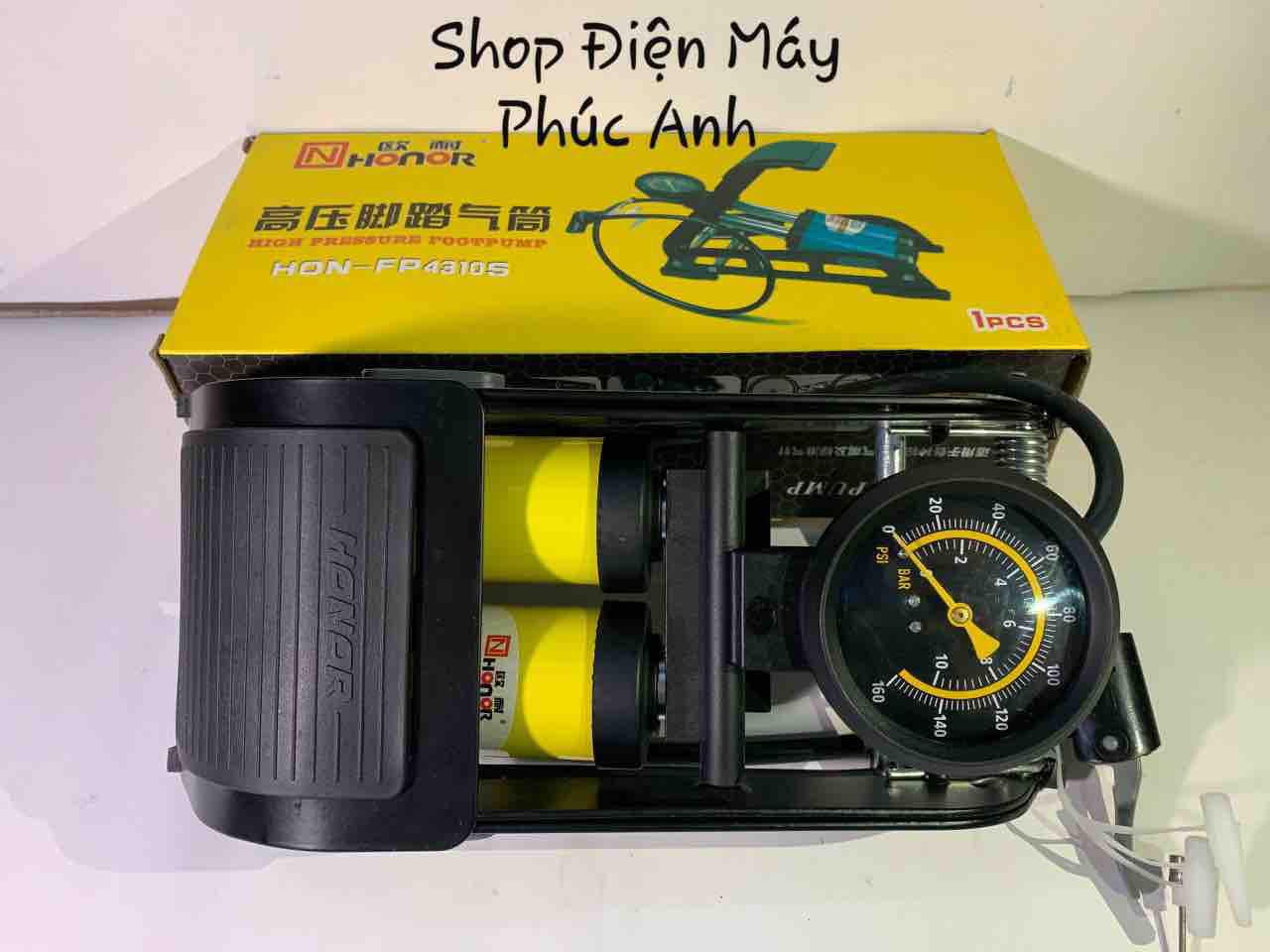 Bơm Đạp chân 2 ống mini bơm ô tô xe máy HONOR ( công ty)