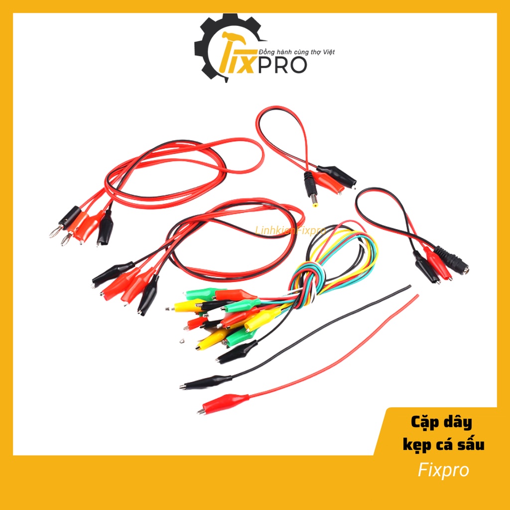 Cặp dây kẹp cá sấu 2 đầu đỏ đen loại vừa (dài 1m) - Fixpro
