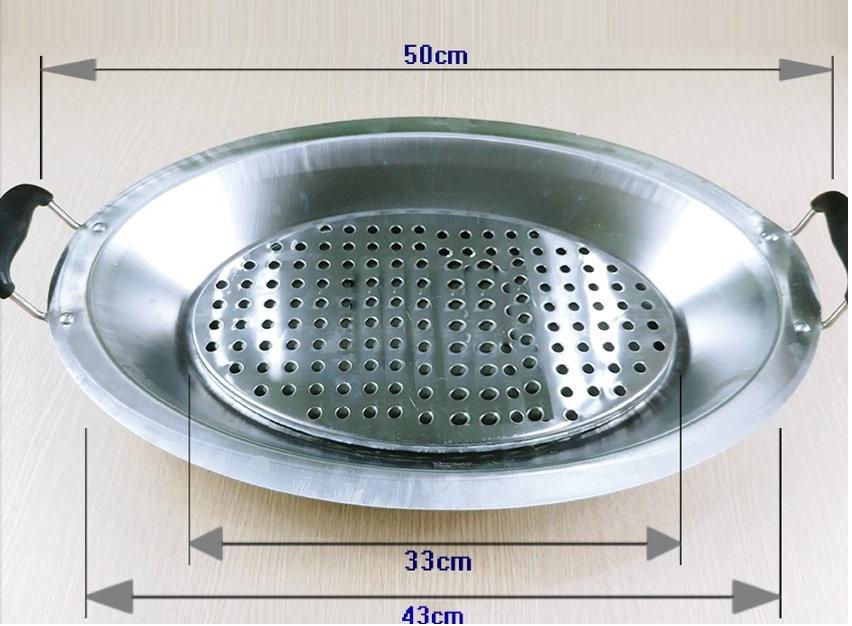 Khay lẩu cá chép om dưa bằng inox dùng được bếp từ bếp ga- Bộ khay chảo lẩu cá chép om dưa bằng inox có vỉ chống dính