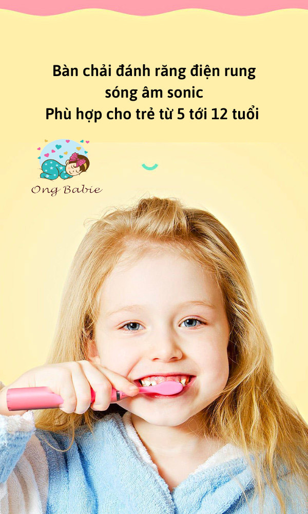 Bàn chải đánh răng điện trẻ em. Chính hãng SONIC - 4 chế độ tự động dánh sạch răng. Tặng kèm 6 đầu bàn chải