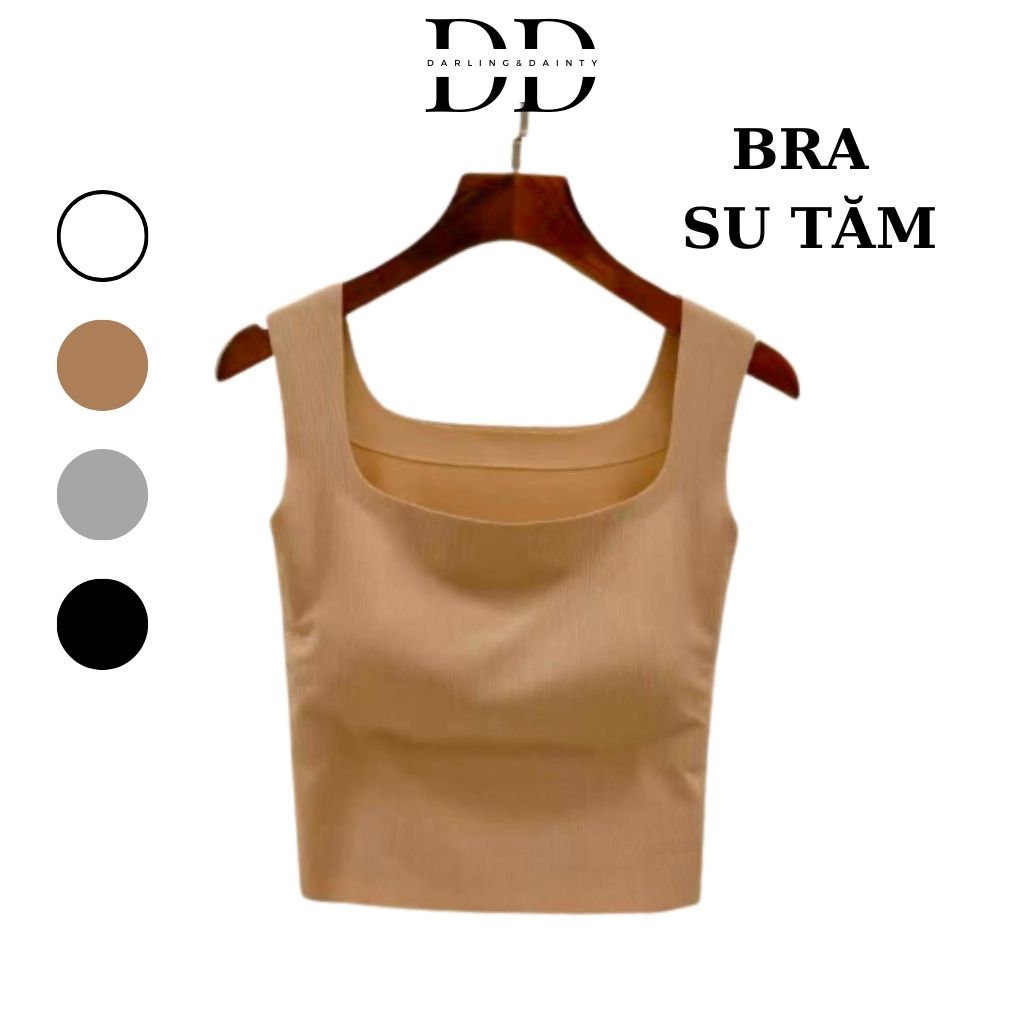 Áo Bra Nữ Su Tăm 2 Dây Dáng Dài Có Mút Nâng Ngực Quyến Rũ, Áo 2 Dây Bản To Cổ Vuông