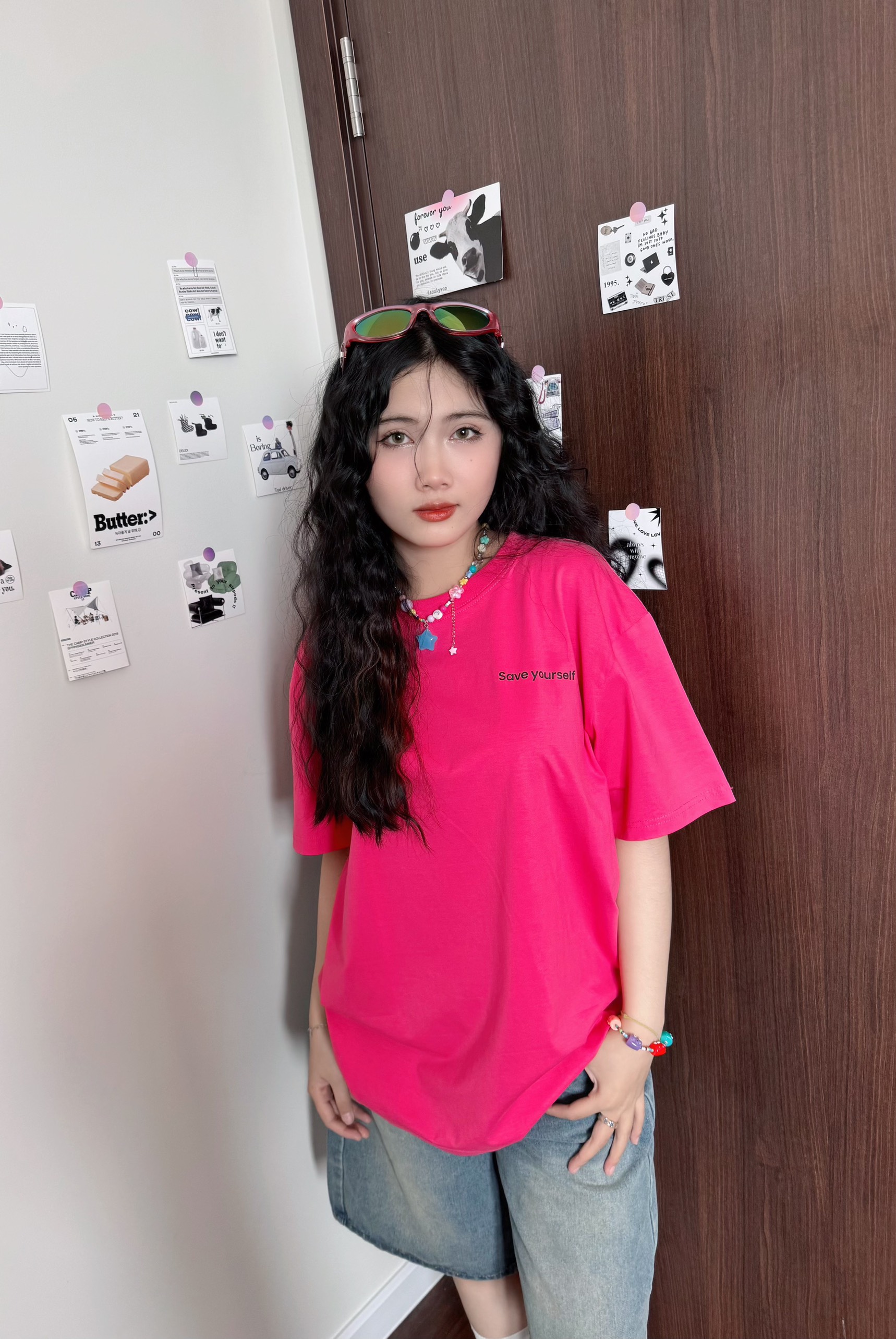 Áo thun nữ form rộng ATD240 Miucho cotton cổ tròn in basic