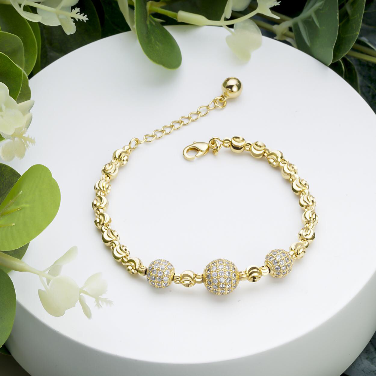 Vòng tay/ Lắc tay nữ mạ 18k cao cấp lắc bi cách điệu đính đá