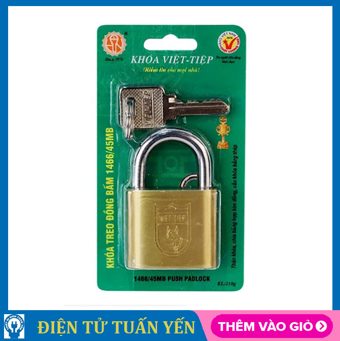 Ổ khoá Việt Tiệp 0152MB đồng thau 65 x 42 ống phi 7 ly (khoá bấm) - Hàng chính hãng