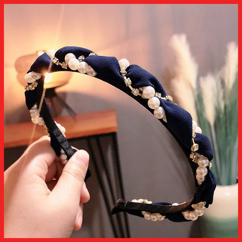 Xược Cài Tóc Vải Lụa Satin đính Ngọc Trai Phong Cách Hàn Quốc