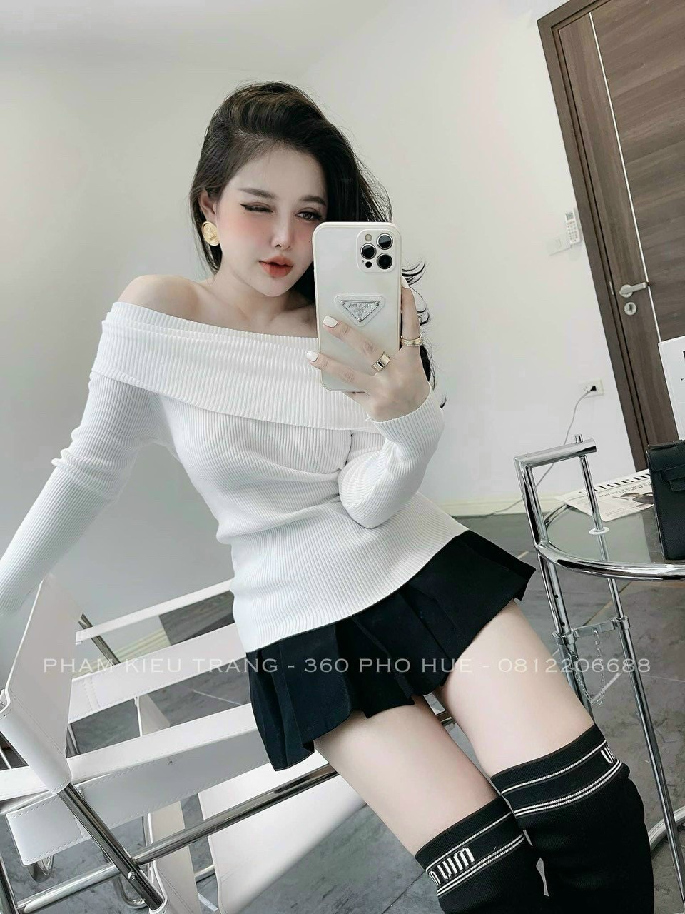 Áo trễ vai tay dài khoe bờ vai xinh cực hot , chất thun gân mềm mịn L