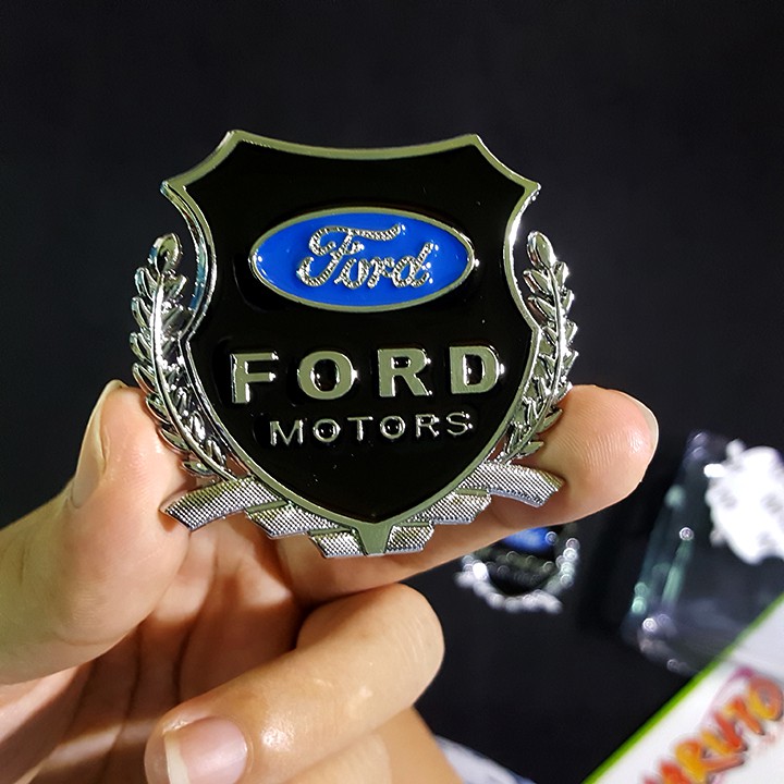 Bộ 2 miếng dán logo kim loại chữ FORD bông lúa - logo bông lúa trang trí