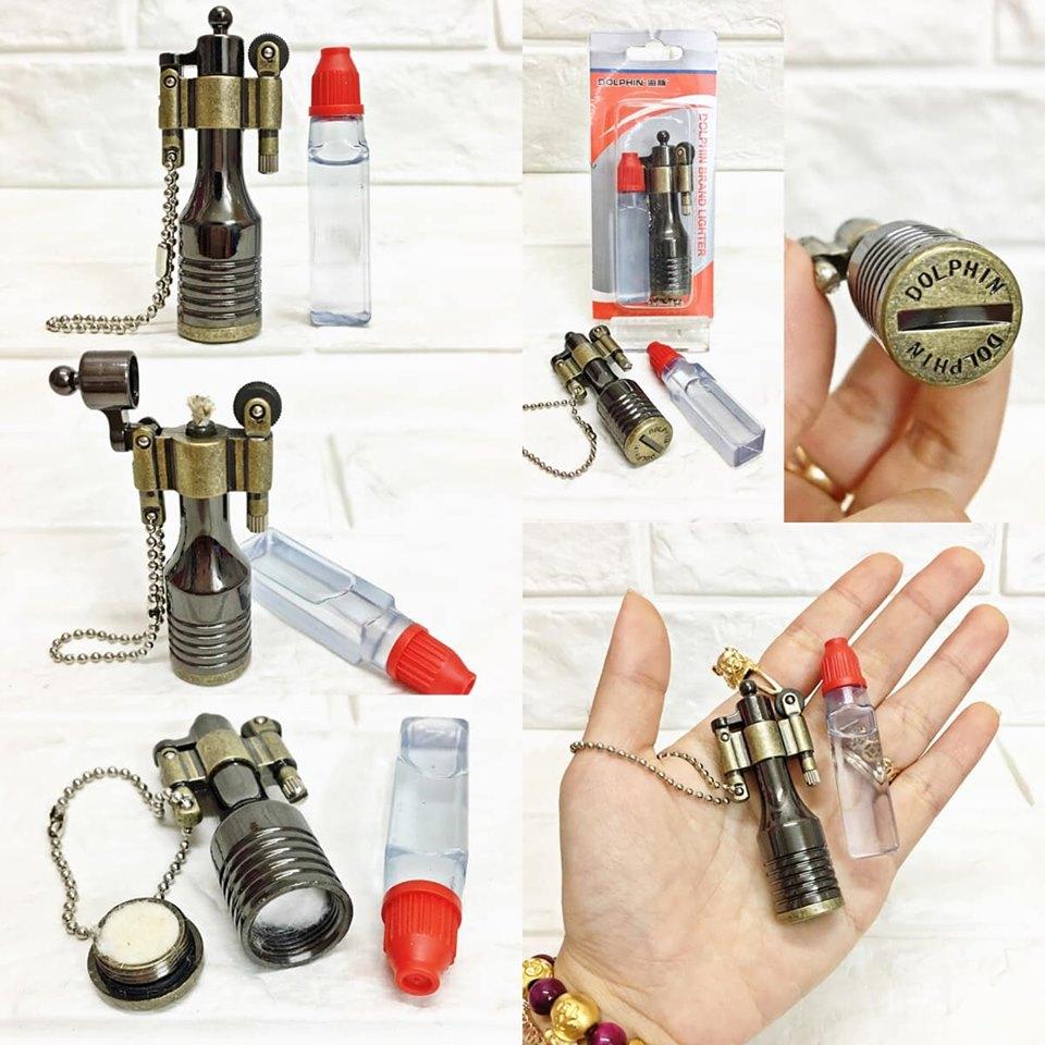 [HCM]BẬT LỬA - MÓC KHÓA DOLPHIN XĂNG ĐÁ CỔ HÌNH CHAI RƯỢU KIM LOẠI (TẶNG KÈM XĂNG)