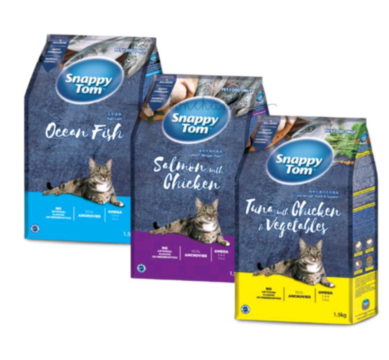 Thức ăn hạt cho mèo Snappy Tom mix cá cơm sấy - Túi 1.5kg