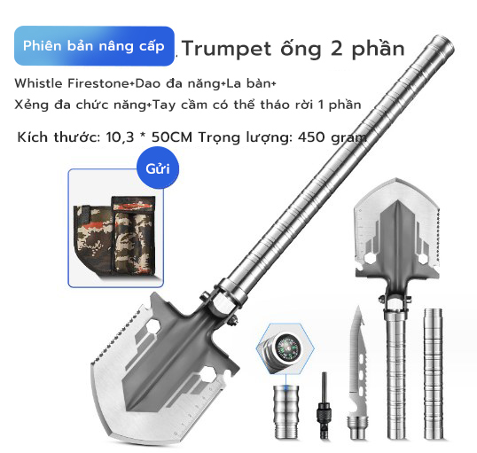 Bộ cuốc xẻng quân dụng đa năng làm vườn đi rừng đi phượt dã ngoại gấp gọn 13 chức năng tiện lợi