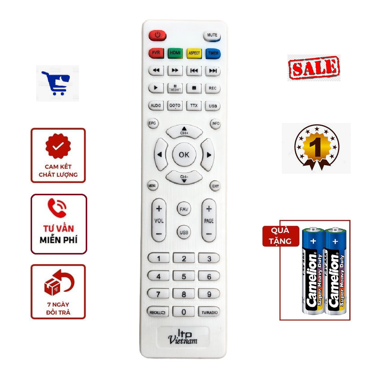 Điều khiển đầu thu ltp việt nam được dùng cho các dòng ltp 1306 1406 1506 - tặng kèm pin