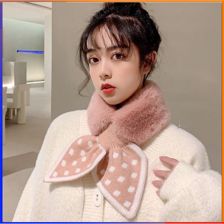 Khăn quàng cổ mùa đông lông mềm hình nơ chấm bi cute FED 02