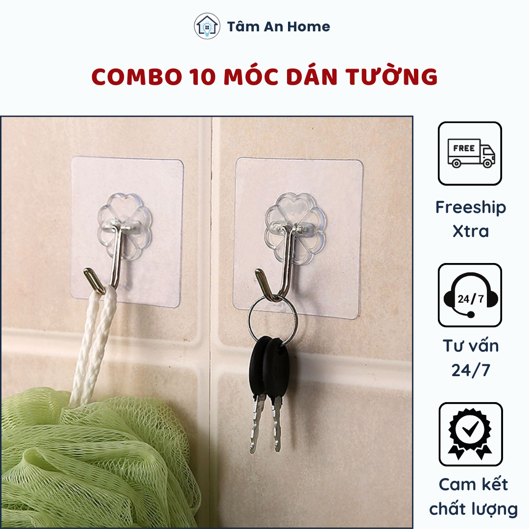 Bộ 10 cái móc dán tường cường lực