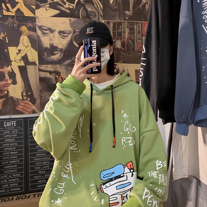 [HCM]Áo Hoodie Nam Nữ Chất Nỉ Bông in Chữ Nhật Kèm Họa Tiết Hoạt Hình Siêu Dễ Thương .XTTT