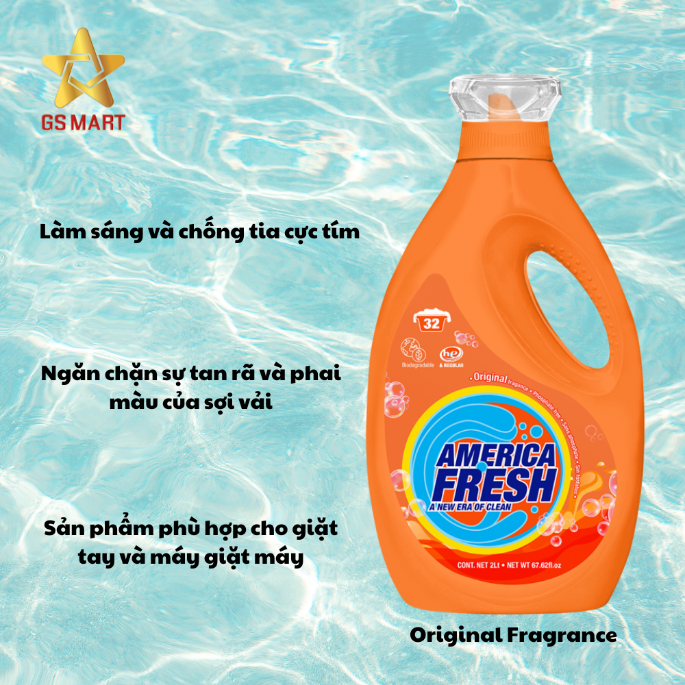 Nước giặt America Fresh Chai 2L 3L ngăn quần áo phai màu hương thơm tươi mát dài lâu USA