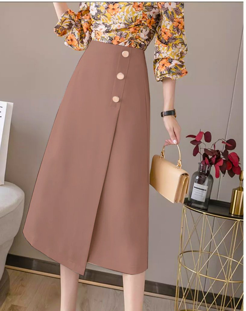 Chân Váy Dài Chữ A Phối Nút Stella ❣️[Giá gốc tận xưởng]