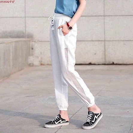 Quần Jogger đũi phối lưới- Thời trang 4 mùa