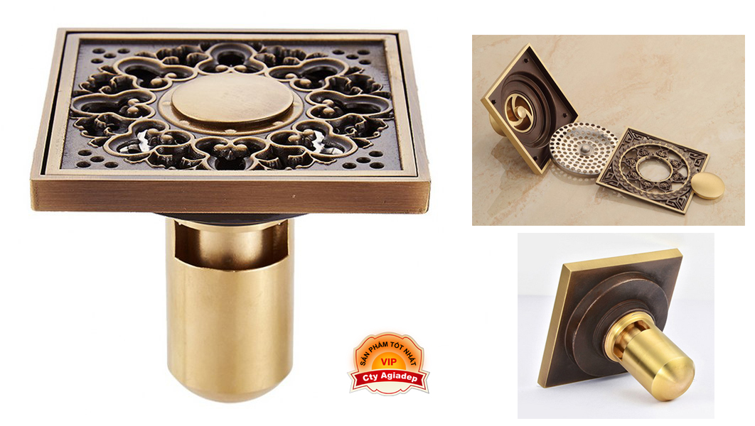Phễu thoát sàn ngăn mùi Tân cổ điển - Hàng Siêu Cao cấp ITALIA 10x10cm Màu vàng