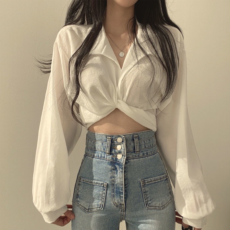 Áo Sơ Mi Lụa Crotop Áo Sơ Mi Dáng Ngắn Cách Điệu ( Có Cỡ Big Size)