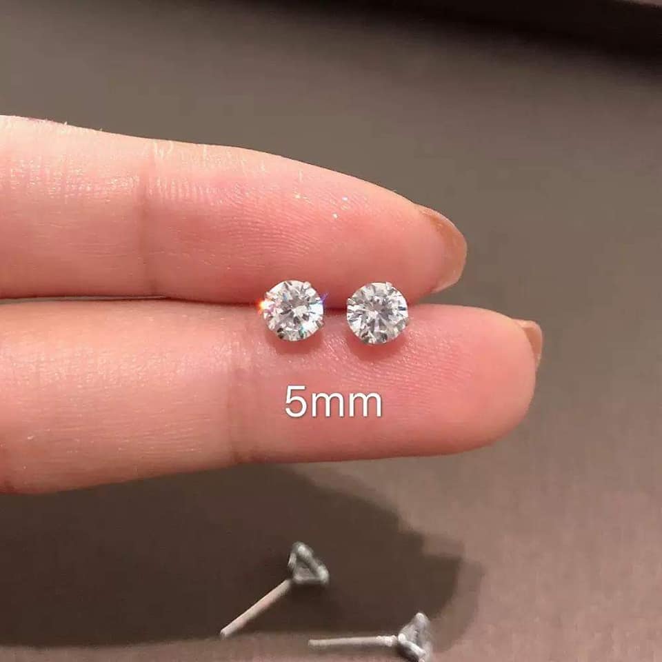 1 chiếc nụ tai bạc đá trắng cỡ 5mm