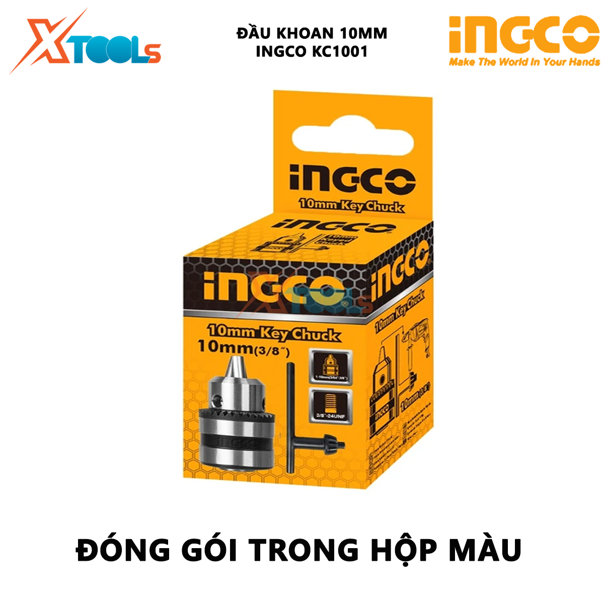 Drill head ingco KC1001 head drilling machine drilling capacity 0.8-10mm, connection size 3/8 inch, included 1 lock screw special-purpose drilling concrete, metal, wood, iron