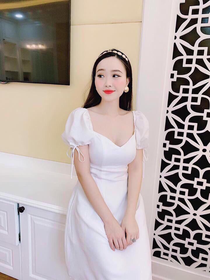 Đầm xòe cổ vuông tay phồng đính nút 3 màu tt081913