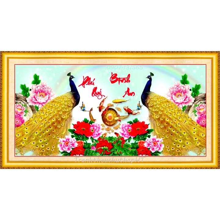 Tranh đính đá con công Phú quý bình an VS433 - tự đính