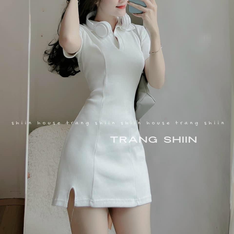 [3-5.8 Hoàn tiền 25%] Đầm nữ dáng suông cổ sơ mi tay ngắn chất thun gân có đường chỉ tôn dáng, Đầm siêu HOT cổ sơ mi ngắn tay  có xẻ tà ngắn xinh xắn, Đầm siêu HOT ngắn tay chất thun gân cổ sơ mi mặc nhà, đi chơi siêu dễ thương DX