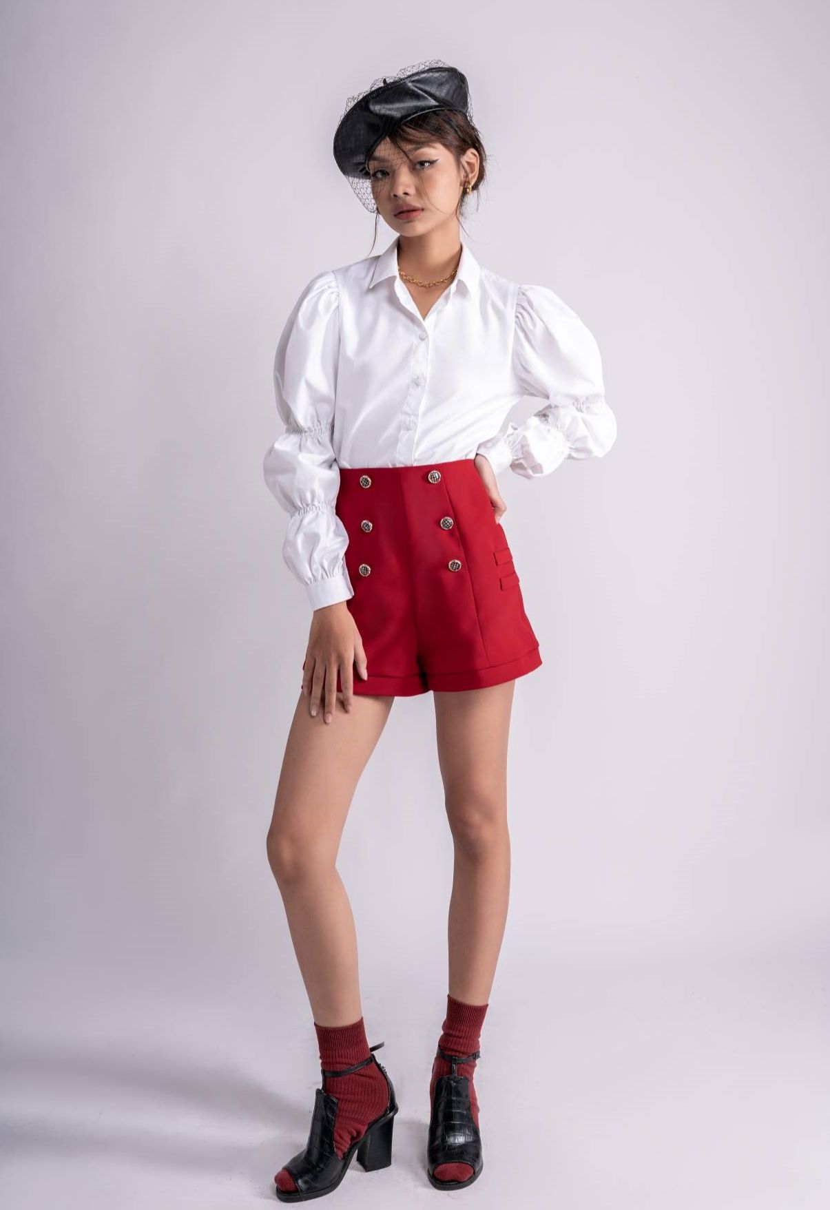 OLALASTUIO Quần short cạp cao đỏ Coiboy Short