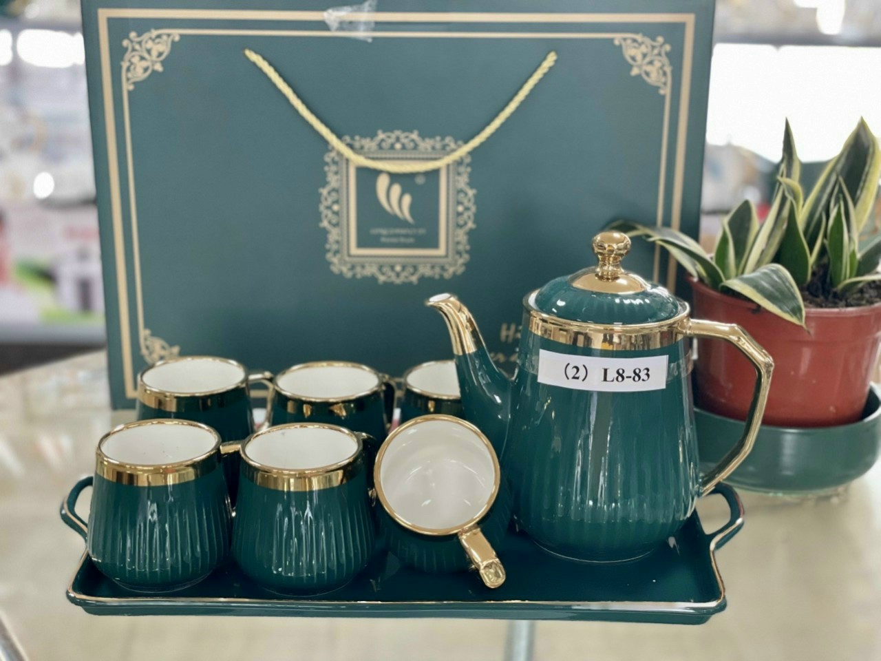 Bộ bình cốc cao cấp phong cách Bắc Âu sọc dáng thấp