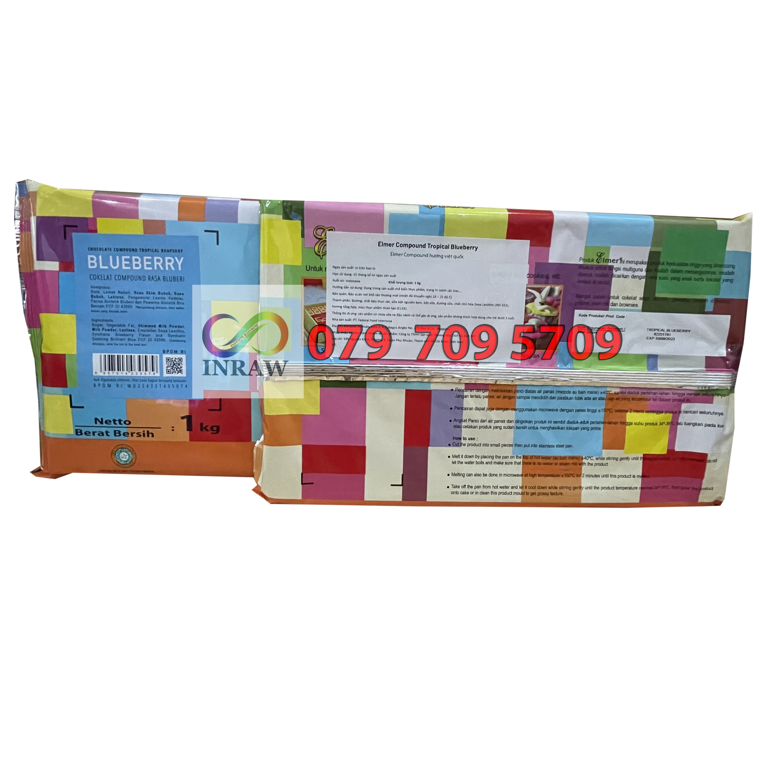Socola màu xanh việt quất (Elmer Compound Tropical - Blueberry) thanh 1kg
