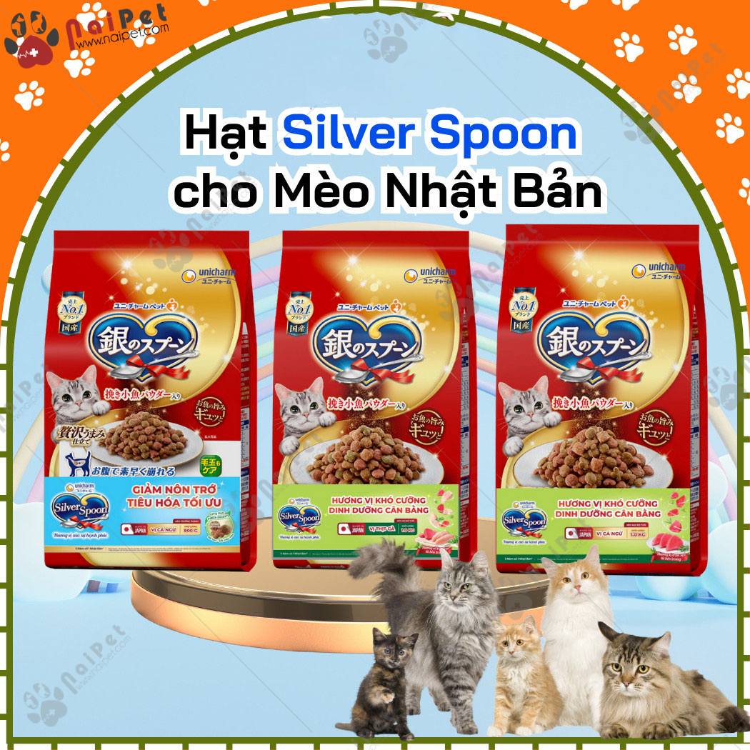Thức ăn hạt cho mèo mọi lứa tuổi silver spoon hạt nhật 1kg