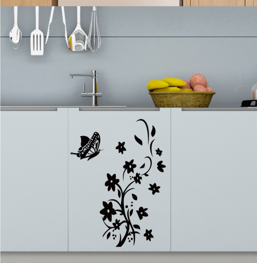 HCM Decal trang trí tường - Hoa Văn Đen tinh tế