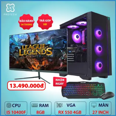 Bộ Máy Tính Chơi Game Protech Computer ( Core i5 10400F/ 8G/ Rx 550 4G/ 240G/ Màn 27 IN ) Full New.