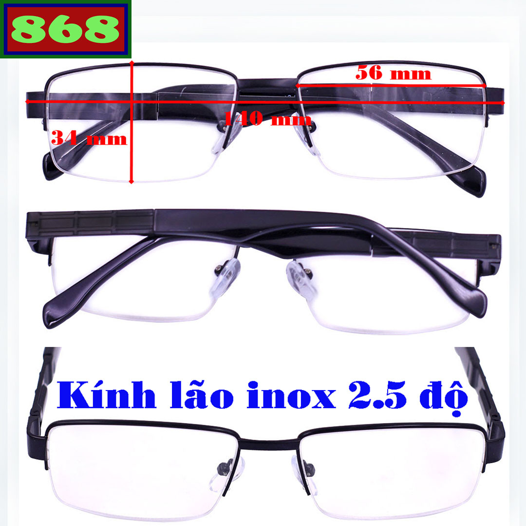 Eye Glass stainless steel black half rimmed lenses presbyopia 2.5 degree, telescope from 1 Độ đến 3 Độ