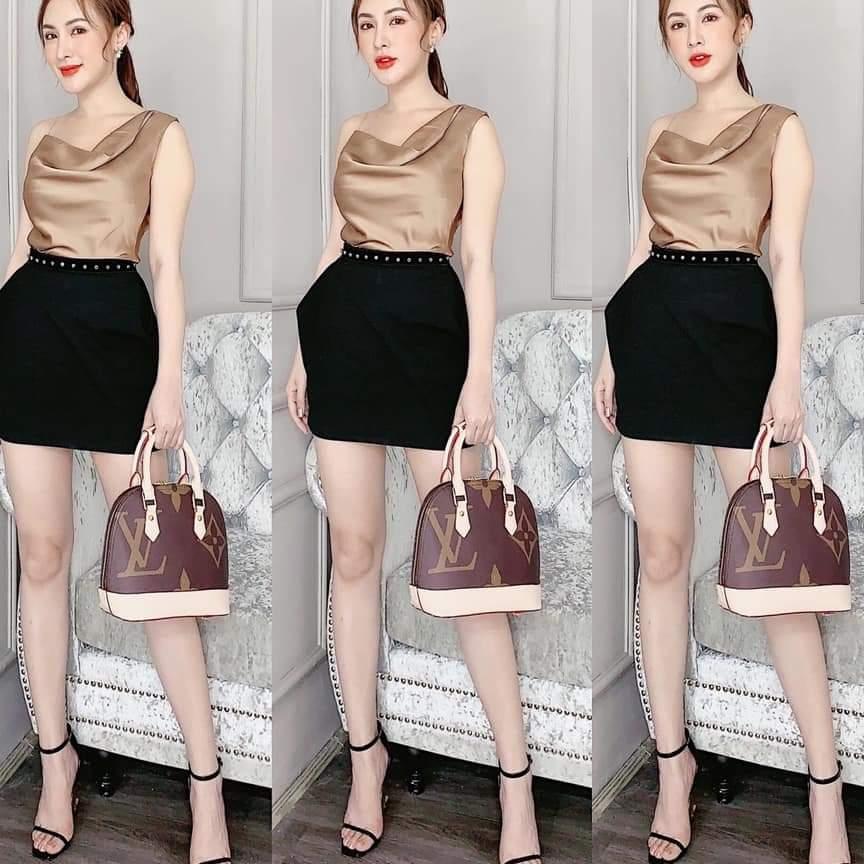 sét áo phi cổ đỗ chân váy chuỗi
