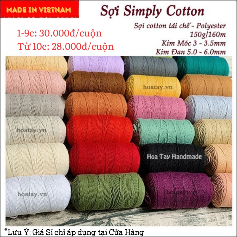 Sợi Simply Cotton dùng móc túi, mũ, thắt macrame