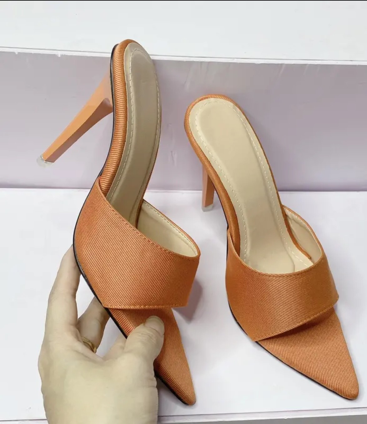 dép cao gót nhọn 9cm quai bọc jean hothit