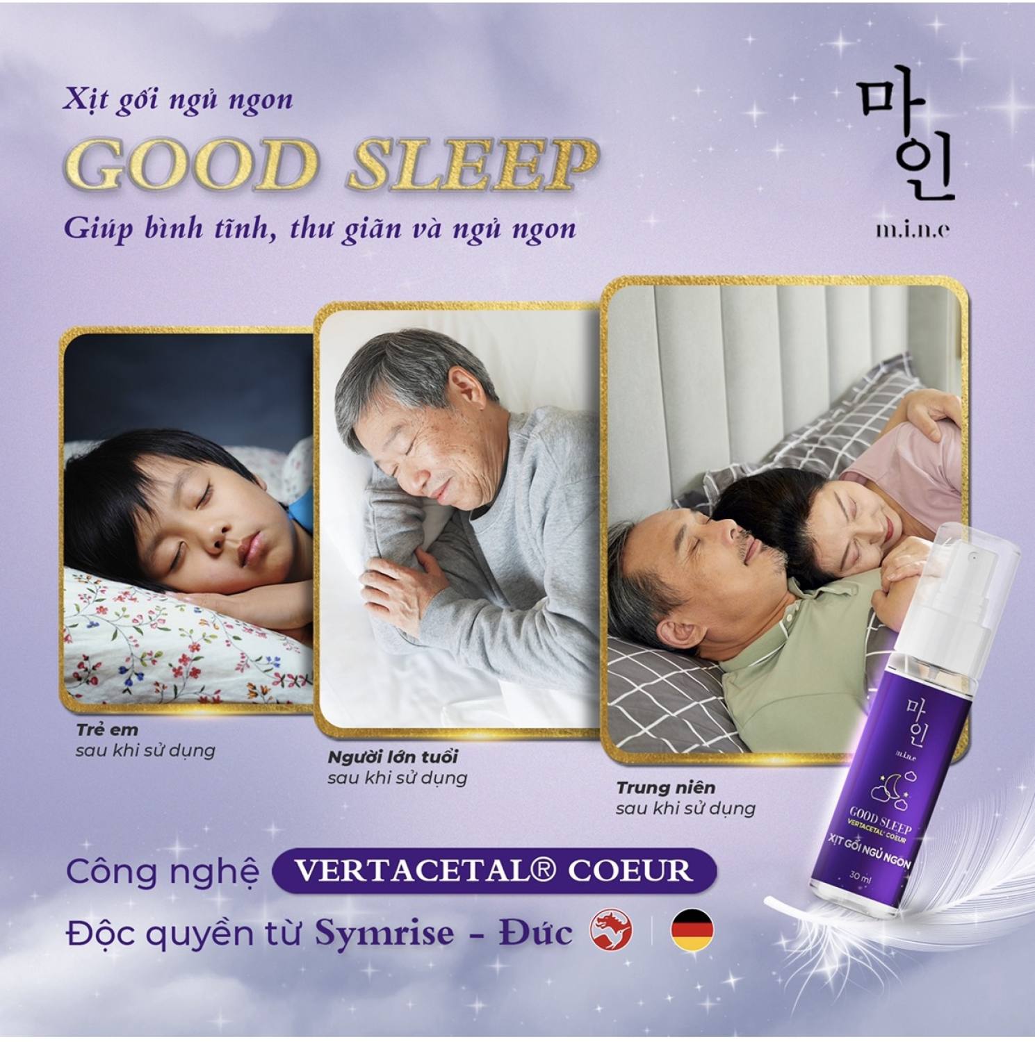 Xịt gối ngủ ngon mine good sleep, giúp ngủ ngon, giảm mệt mỏi, căng thẳng